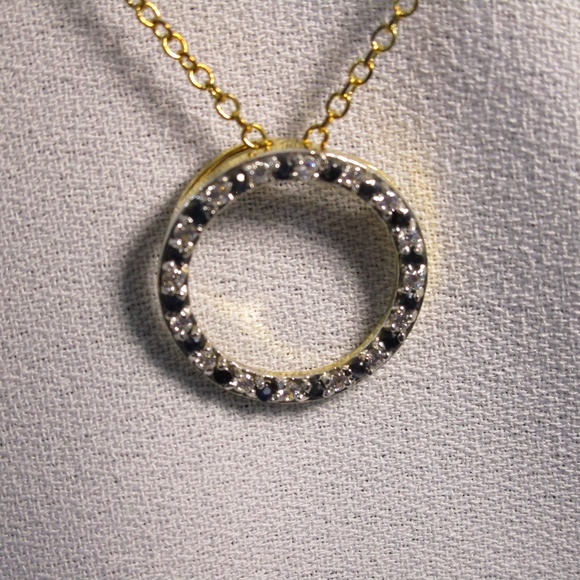Fashion Jewelry Jewelry - Small CZ and Sapphire Gold Tone Circle Pendant